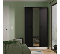 Portland Tall Triple Mirrored Wardrobe In Black & White Matt (Ready Assembled)