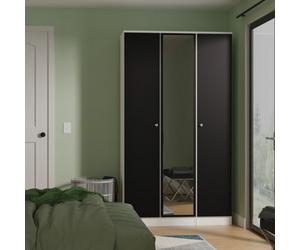 Portland Tall Triple Mirrored Wardrobe In Black & White Matt (Ready Assembled)