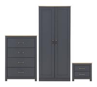 Portland Trio Bedroom Set Grey and Oak Effect 3 Items