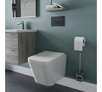 Portland Wall Hung Toilet with Soft Close Seat including Frame and Concealed Cistern with Black Soft Touch Flush Plate | White | ABS | 1150mm