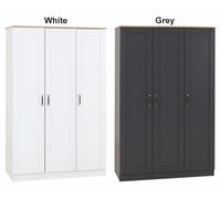 Seconique Portland 3 Door Wardrobe In Grey With Oak Effect Finish