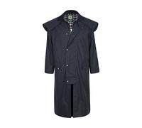 Portmann Stockman Unisex Premium Quality Lined Waxed Cape Long Rain Coat Hand Made in UK (XXXL, Navy Blue)