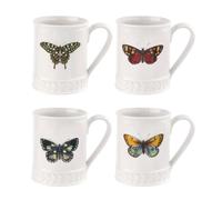 Portmeirion BAWH48773 Botanic Garden Harmony Butterfly Tankard Mug Set of 4, Ceramic
