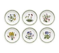 Portmeirion x Botanic Garden Set of 6 Side Plates - White Dessert Plates with Elegant Laurel Leaf Border and Floral Design, Ideal for Everyday Dining or Picnics, Made in England, Size 16.5cm