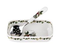 Portmeirion Home & Gifts Cranberry Dish & Slotted Spoon, Ceramic, Multi-Colour, 11.4 x 20.5 x 5.5 cm