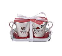 Portmeirion Home & Gifts Melamine X0011658930 Wrendale Christmas Birds Mug & Tray Set (2 Mugs), 180 milliliters