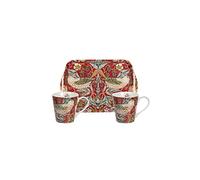 Portmeirion Home & Gifts Pimpernel Strawberry Thief Mug and Tray Set, Red