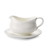 Portmeirion Home & Gifts Gravy Boat & Stand, Porcelain, White, 22.5 x 18 x 10 cm