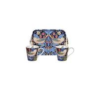 Portmeirion Home & Gifts Strawberry Thief Blue Mug & Tray Set, 3 Count (Pack of 1)