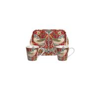 Portmeirion Home & Gifts Strawberry Thief Red Mug & Tray Set, 3 Count (Pack of 1)