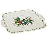 Portmeirion Home & Gifts The Holly & Ivy Square Handled Cake Plate, Ceramic, Multi-Colour
