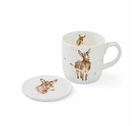 Portmeirion Home & Gifts WNMC3943-XG Wrendale by Royal Worcester Mug and Coasters Gentle Jack Donkey, Multi-Colour, 9.5 x 12 x 8 cm