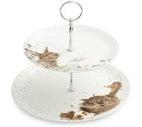 Royal Worcester x Wrendale 2 Tier Cake Stand - Elegant White Ceramic Dessert Stand with Charming Animal Design, Perfect for Serving Cakes, Pastries, Snacks, and Entertaining Guests