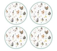 Portmeirion Home & Gifts Wrendale Designs Farmyard Feathers Round Placemat, Wood, Multi-Colour, Small, Set of 4