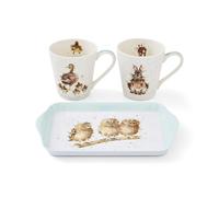 Portmeirion Wrendale Designs Animal Printed Two Porcelain Coffee Mugs & Tray