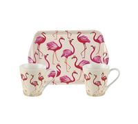 Portmeirion Sara Miller Flamingo Mug and Tray Set, Multi-Colour