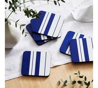 Portmeirion Set of 6 Drink Coasters - 'Blue Italian Steccato' Design - Cork Backed - Statement Coasters for the Home