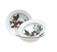 Portmeirion The Holly & Ivy Oatmeal, Ceramic, Multi-Colour, Set of 6 | 6.5" Durable Earthenware Bowls for Cereal, Soup, Oatmeal & Snacks, Festive Christmas Dinnerware, Microwave & Dishwasher Safe