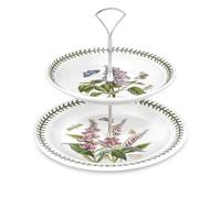 Portmeirion 2-Tier Cake Stand – Botanic Garden Porcelain, White & Green, for Cakes & Pastries