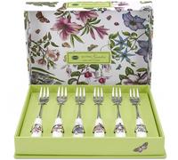Portmeirion x Botanic Garden 6 Piece Pastry Fork Set - Elegant Porcelain Handle with Floral Design, Durable Stainless Steel Cutlery for Stylish Dining