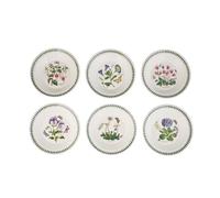 Portmeirion x Botanic Garden Set of 6 Soup Plates - White Floral Design Motif with Green Leaf Edging, Earthenware, Made in England, Stylish, Durable, Safe for Microwave & Dishwasher, 22cm