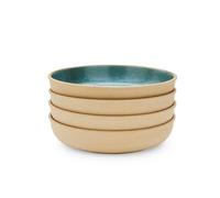 Portmeirion x Minerals 4-Piece Jade Low Bowl Set (20cm, 668ml) - Blue Reactive Glaze Stoneware Bowls for Pasta, Salad and Modern Everyday Dining