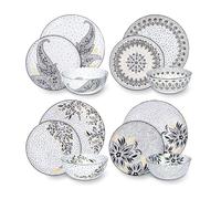 Portmeirion x Sara Miller London Artisanne Noir 12-Piece Dinner Set for 4 - Porcelain Tableware with Gold Detailing, Plates & Bowls, Contemporary Dining Set
