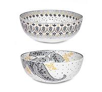 Portmeirion x Sara Miller London Artisanne Noir Set of 2 Large Bowls, 1862ml - Porcelain Serving Bowls with Gold Detailing, Black & White Patterned Tableware