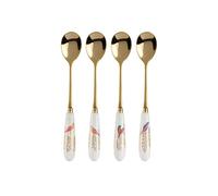 Portmeirion x Sara Miller London Set of 5 Tea Spoons - Gold, Porcelain & Stainless Steel Teaspoons, Chelsea Collection, Beautiful Floral Design, Suitable for Tea, Coffee, or Dessert, 15cm