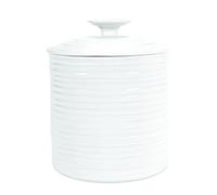 Portmeirion x Sophie Conran Large Porcelain Storage Jar with Lid and Integrated Handle - Signature Ripple Exterior, Stylish and Durable White Cookie Jar, 19.5cm