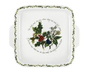 Portmeirion x The Holly & Ivy Cake Plate - Ceramic Square Plate with Handle, Stylish and Durable, Suitable for Serving Cakes, Pastries, Desserts, or Everyday Entertaining