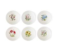 Portmerion Botanic Garden Meadow - 5.5" Round Stacking Bowl (Set of 6) | Assorted Florals with Colorful Laurel Leaf Border| Earthenware | Microwave & Dishwasher Safe | Home & Restaurant for Daily Use