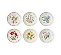 Portmerion Botanic Garden Meadow - 8" Round Salad Plate (Set of 6) | Assorted Florals with Colorful Laurel Leaf Border| Earthenware | Microwave & Dishwasher Safe | Home & Restaurant for Daily Use