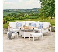 porto aluminium outdoor square adjustable lounge dining set in light grey and oak