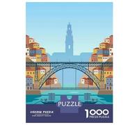 Porto Cityscape with Dom Luís I Bridge 1000 Piece Jigsaw Puzzle, Historic Square Architecture, Thick Cardboard Pieces for Travel Lovers, Mindful Activity, Paper Board, 70x50cm/1000pcs