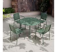 Porto Dining Set - 4 Seater - 100cm - Round - 4 Stacking Chairs - Olive Green Metal