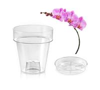 "Porto" Transparent Flowerpot with support for orchids, with 4 drainage holes -14 cm diameter flowerpot, complete with saucer