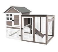 PortoAlegre Rabbit Hutch with Outdoor Enclosure, 2-Tier Wood Impregnated Pet House Enclosure with 4 Access Doors, Waterproof Small Animal Enclosure Cages for Outdoor Indoor Use, 122 x 92 x 62 cm