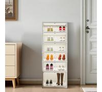 PortoAlegre Shoe Boxes Foldable, 6 Tier Foldable Plastic Shoe Rack with Magnetic Door for 12 Pairs up to Size 46, Dustproof Shoe Racks for Living Room and Bedroom, Entrance to the Front Door
