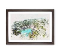 Portofino in Italy Watercolour Framed Print | A2 Walnut Framed Wall Art | Ready to Hang | Modern Historical Picture | Living Room Bedroom Lounge Office