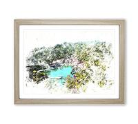 Portofino In Italy Watercolour Modern Framed Print | A3 Oak Framed Wall Art | Ready to Hang | Modern Historical Picture | Living Room Bedroom Lounge Office