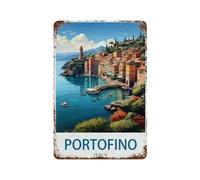 Portofino Italy，Metal Tin Sign,For Farmhouse Home Bathroom Garage Cafe Office Kitchen Restaurant Man Cave Vintage Art Wall Decor Poster(20x30cm）8x12 inch-N90