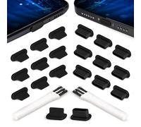 PortPlugs Dust Plug Bundle Set - 20 Anti-Dust Plugs with 2 Cleaning Brushes - Compatible with iPhone, iPad, Lightning Port, USB C, Android Devices - Black