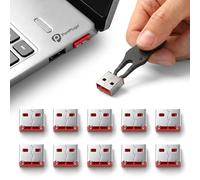 PortPlugs USB-A Port Blocker 10-Pack with Key, Two-Point Lock System, Zinc Alloy Metal Locks Prevent Unauthorized Access and Data Theft, High Security for Laptops, Desktops, Workstations (Red)