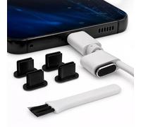 PortPlugs USB C Dust Plugs - Aluminum Protectors for iPhone 16/15, Samsung Galaxy S25/S24/S20, Note, A15, Pixel & Type-C Androids - Includes Cord Holders & Cleaning Brush | Black (5-Pack)