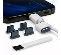 PortPlugs USB C Dust Plugs - Aluminum Protectors for iPhone 16/15, Samsung Galaxy S25/S24/S20, Note, A15, Pixel & Type-C Androids - Includes Cord Holders & Cleaning Brush | Grey (5-Pack)