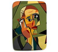 portrait cubism art style,man calls on a phone Designer Bathmat Benjamin Tate Design Orange One Size