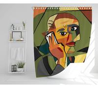 portrait cubism art style,man calls on a phone Designer Shower Curtain Benjamin Tate Design Natural One Size