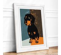 Portrait: Dachshund Geometric Framed Wall Art Print A3 (42×29.7cm) White, Wall Decor for Living Room, Bedroom, Office & Home, Ready to Hang, Art Gift