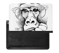Portrait Monkey Glasses on White Stay Cool Black White Pattern Women's Passport Protector, Men's Passport Protector, PU Travel Passport Protector for Women Men Worker 5.8 x 3.9 x 0.4 inch